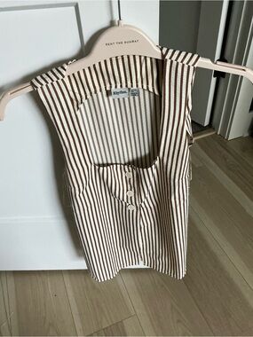 Striped Tie-Back Tank Top - Brown & White